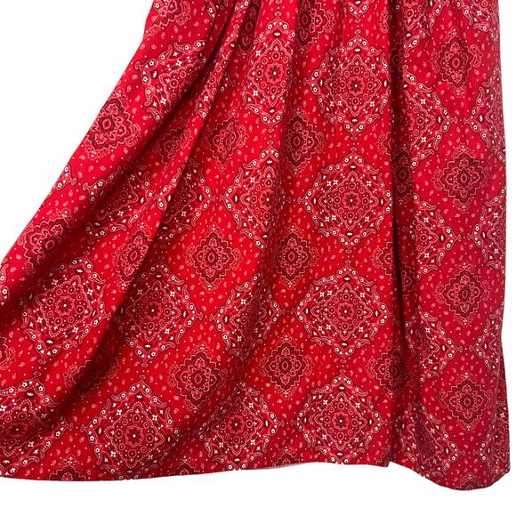 Women's Handkerchief Print Smocked Red Maxi Dress Size S/M - Picture 7 of 13
